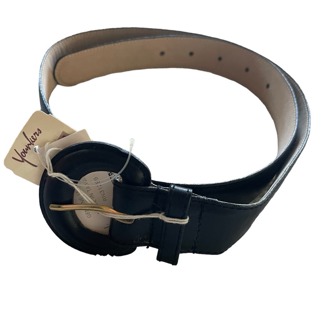 Black genuine leather women belt size L